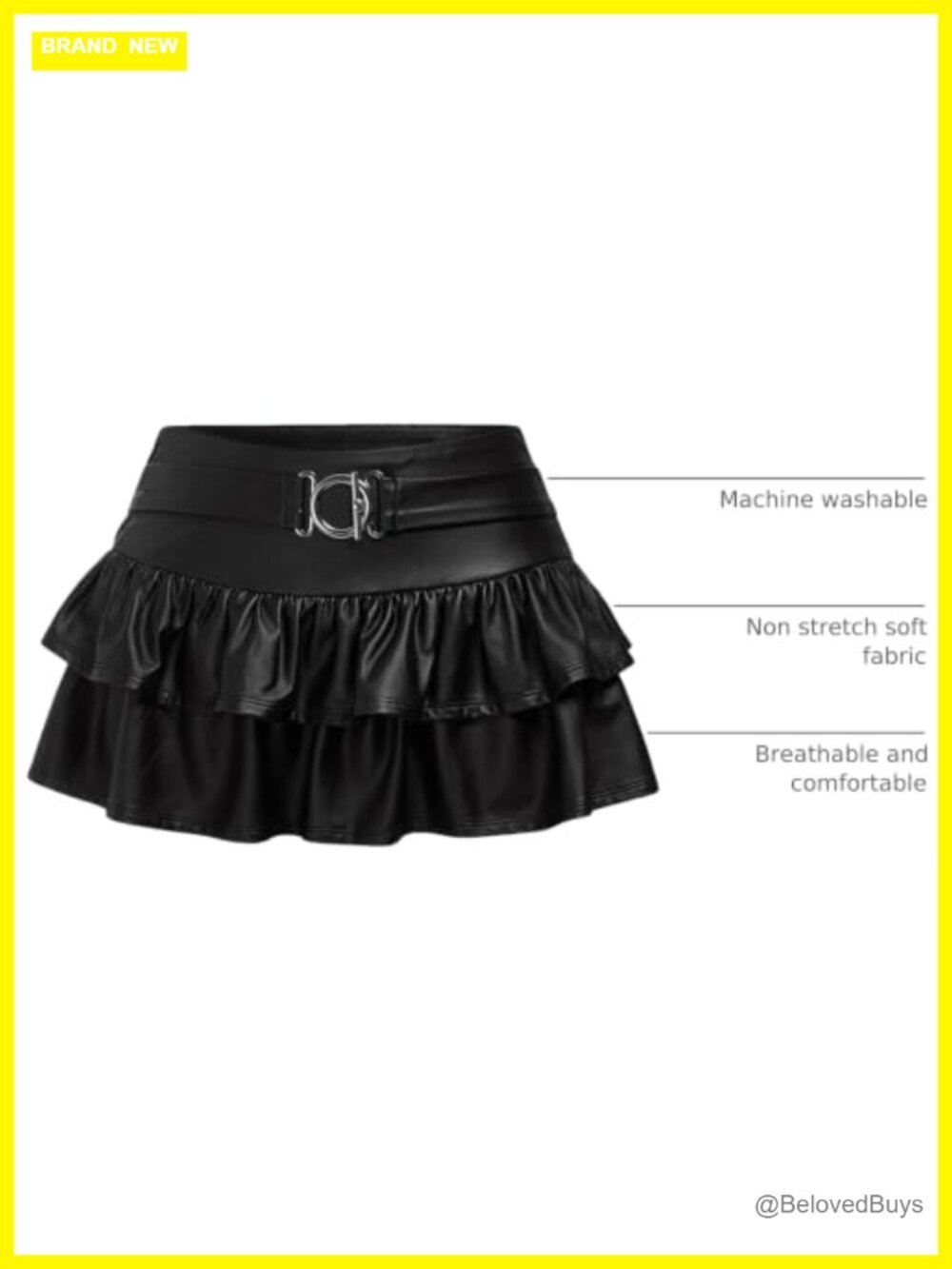 Faux Leather Mini Skirt Layered Ruffle Gothic Punk Low Rise - Picture 3 of 4